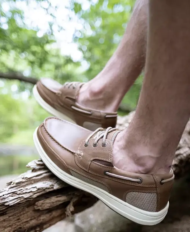 Men's Beacon Leather Casual Boat Shoe with NeverWet-Dark Tan - 6