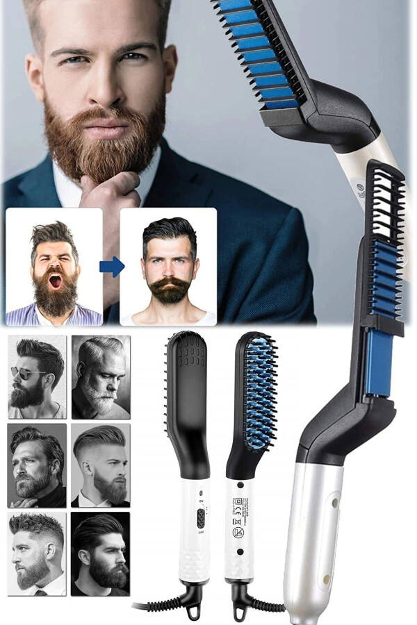 Men's Beard And Hair Straightening Comb Electric Beard Straightener Suitable For Daily Travel - 7