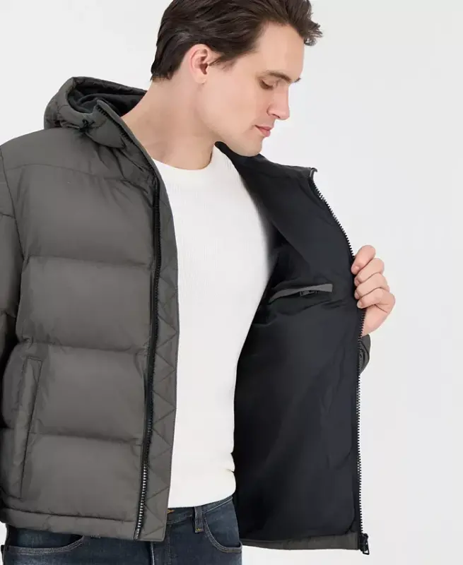 Men's Beazly2436 Slim-Fit Quilted Full-Zip Hooded Puffer Jacket - Olive - 4