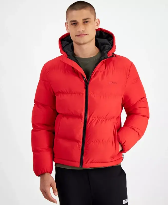 Men's Beazly2436 Slim-Fit Quilted Full-Zip Hooded Puffer Jacket - Red - HUGO BOSS