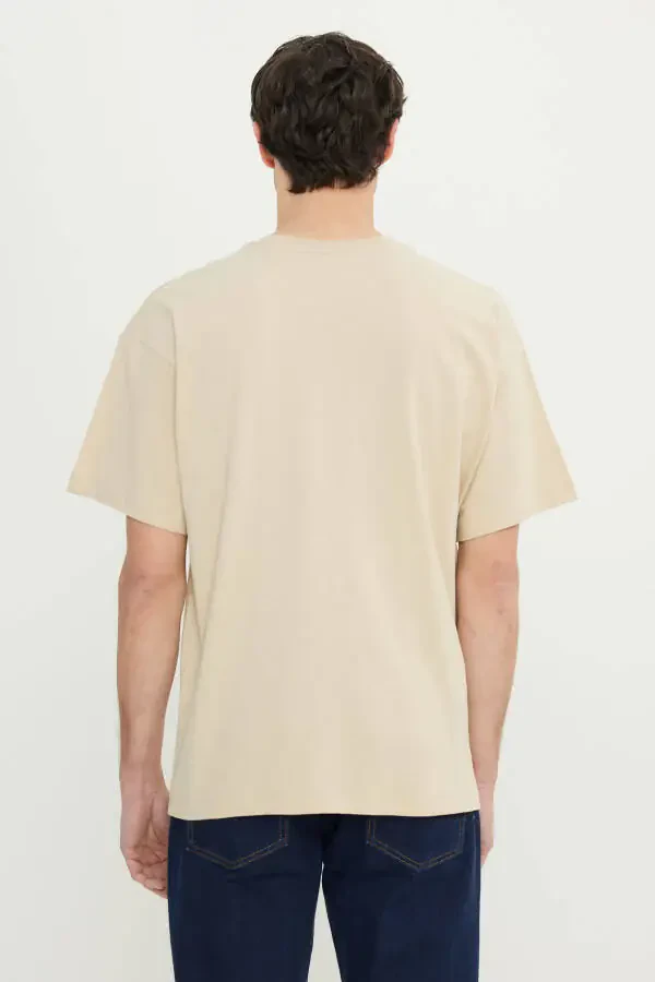 Men's Beige 100% Cotton Oversized Relaxed Fit Shirt - 5