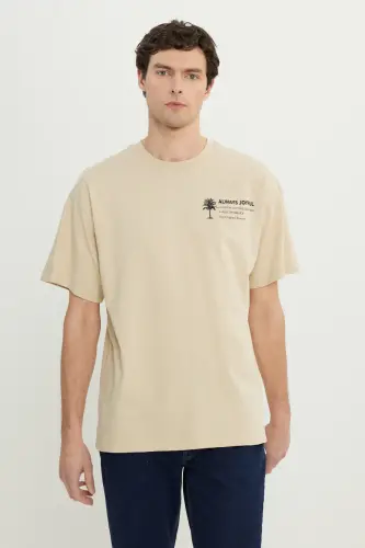 Men's Beige 100% Cotton Oversized Relaxed Fit Shirt - 1