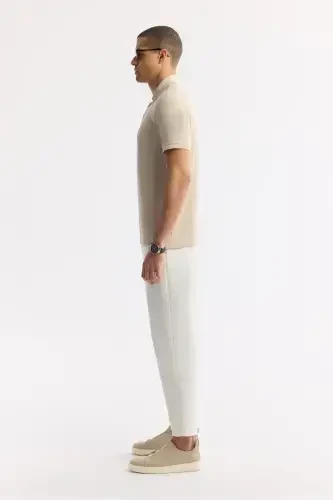 Men's Beige 100% Cotton Quick-Drying Regular Fit Non-Wrinkle Polo Collar T-shirt B001032 - 3