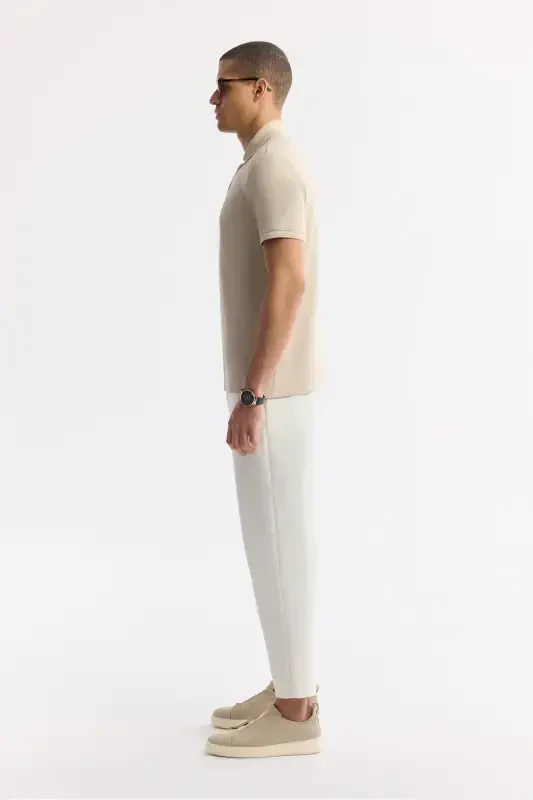 Men's Beige 100% Cotton Quick-Drying Regular Fit Non-Wrinkle Polo Collar T-shirt B001032 - 3