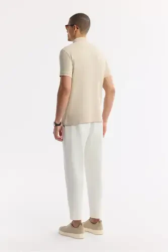 Men's Beige 100% Cotton Quick-Drying Regular Fit Non-Wrinkle Polo Collar T-shirt B001032 - 4