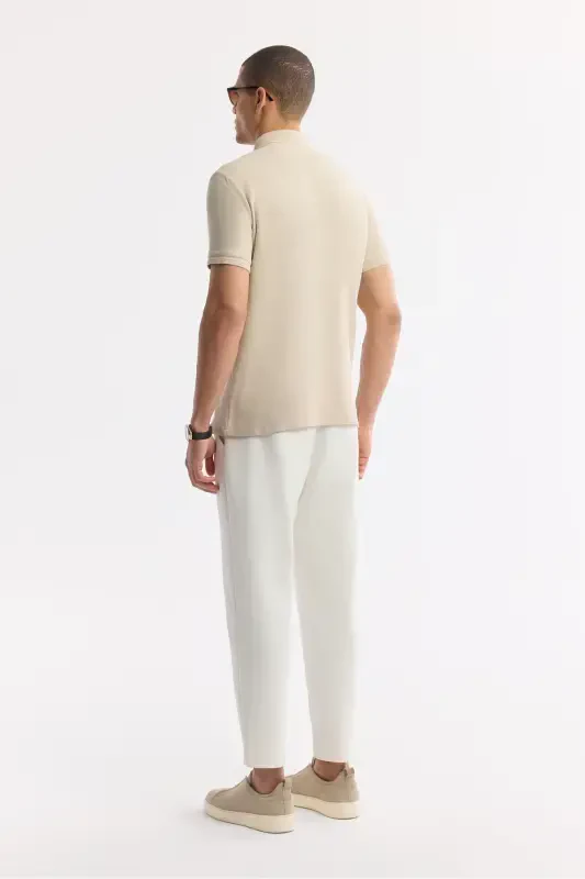 Men's Beige 100% Cotton Quick-Drying Regular Fit Non-Wrinkle Polo Collar T-shirt B001032 - 4