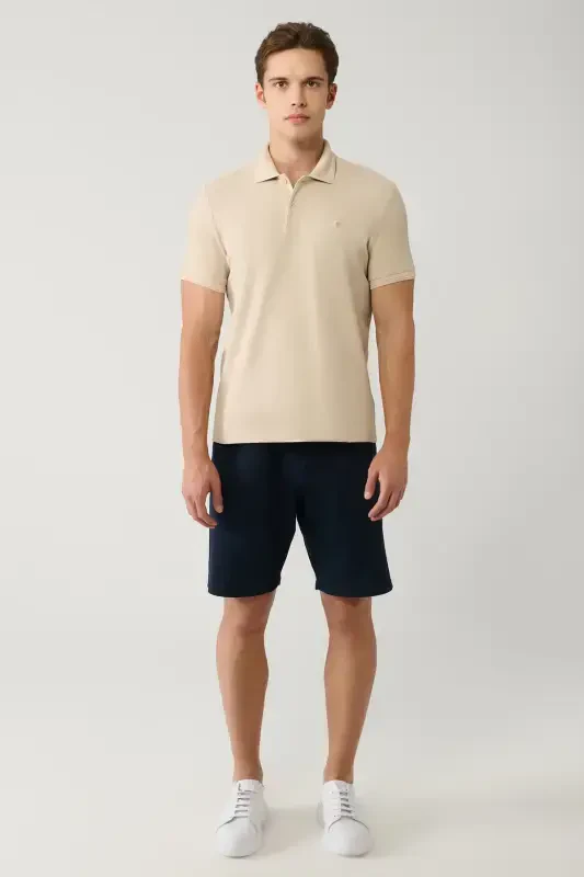 Men's Beige 100% Cotton Quick-Drying Regular Fit Non-Wrinkle Polo Collar T-shirt B001032 - 5