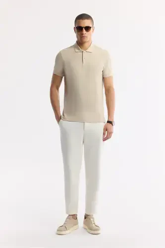 Men's Beige 100% Cotton Quick-Drying Regular Fit Non-Wrinkle Polo Collar T-shirt B001032 - 6