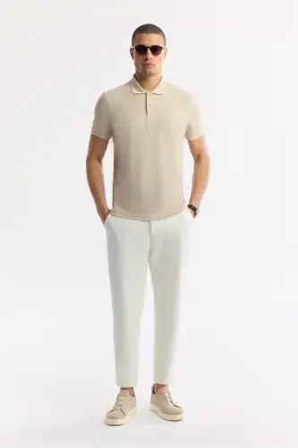 Men's Beige 100% Cotton Quick-Drying Regular Fit Non-Wrinkle Polo Collar T-shirt B001032 - 7