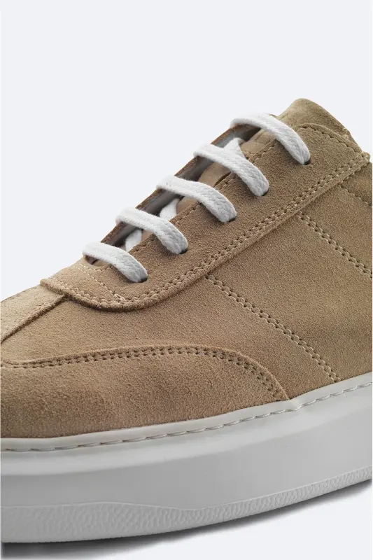 Men's Beige 100% Suede Flexible Sole Lightweight Casual Shoes B008002 - Beige - 3
