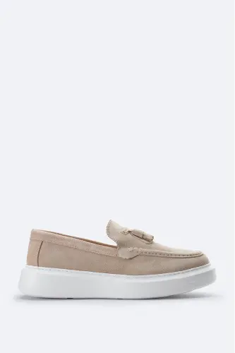 Men's Beige 100% Suede Leather Moccasin Shoe A41y8029-Beige 