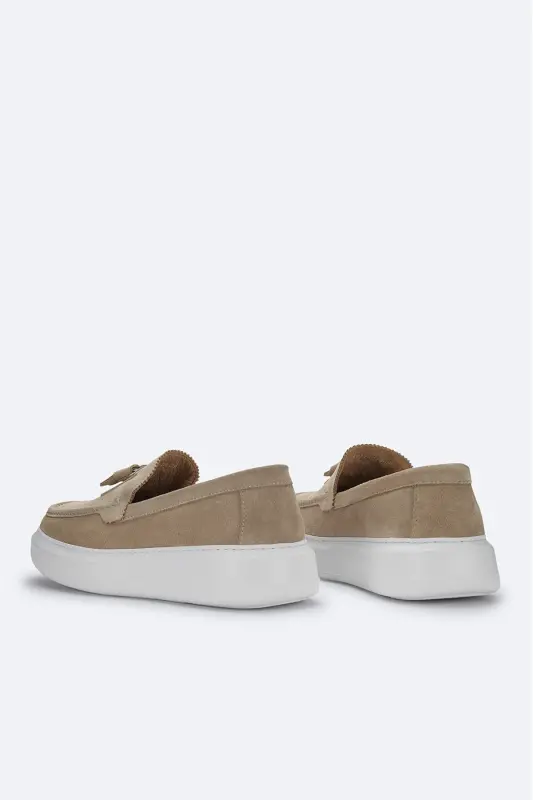 Men's Beige 100% Suede Leather Moccasin Shoe A41y8029-Beige - 4