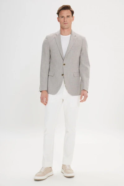 Men's Beige-black Regular Fit Casual Blazer with Mono Collar - ALTINYILDIZ CLASSICS (1)