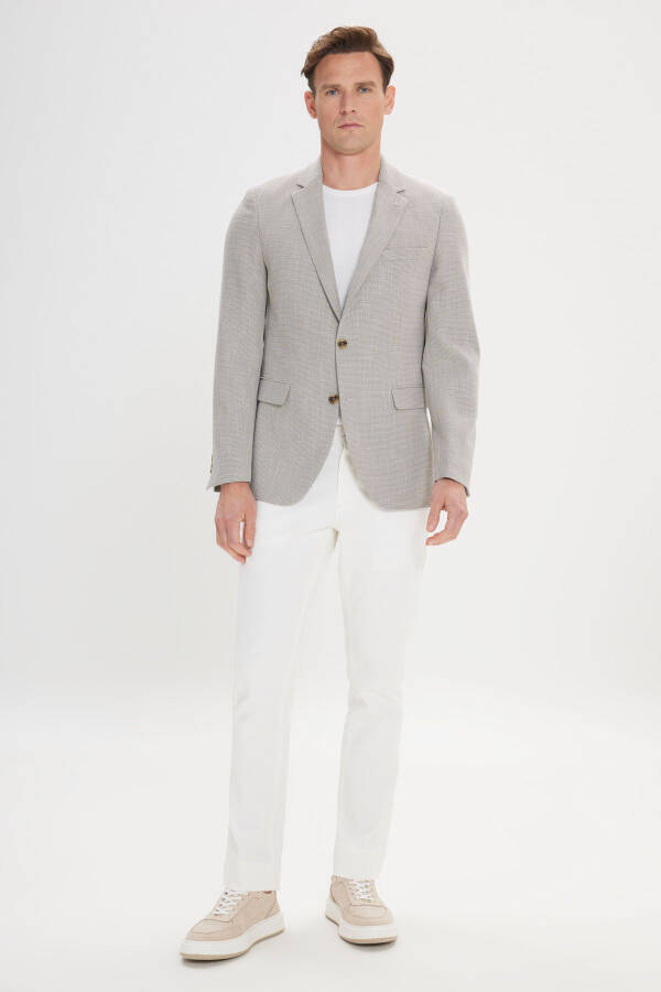 Men's Beige-black Regular Fit Casual Blazer with Mono Collar - 2