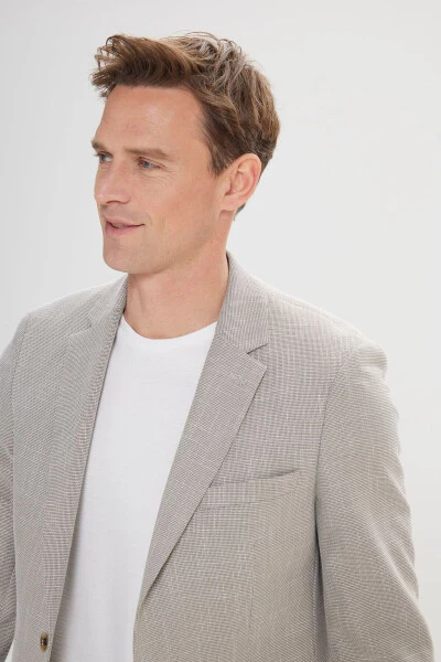 Men's Beige-black Regular Fit Casual Blazer with Mono Collar - 4