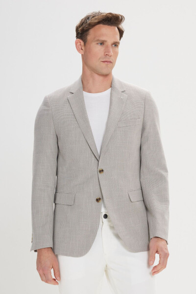 Men's Beige-black Regular Fit Casual Blazer with Mono Collar - 1