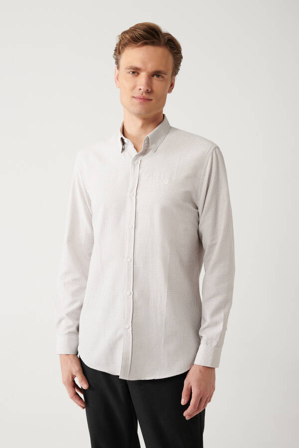 Men's Beige Button-Down Collar Cotton Easy-Iron Slim Fit Shirt with Armholes A32y2089 - 13