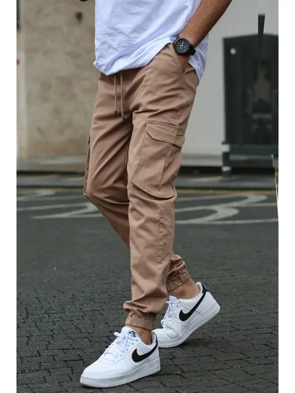 Men's Beige Cargo Pocket Pants 5447-Beige - 1