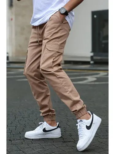 Men's Beige Cargo Pocket Pants 5447-Beige - 3