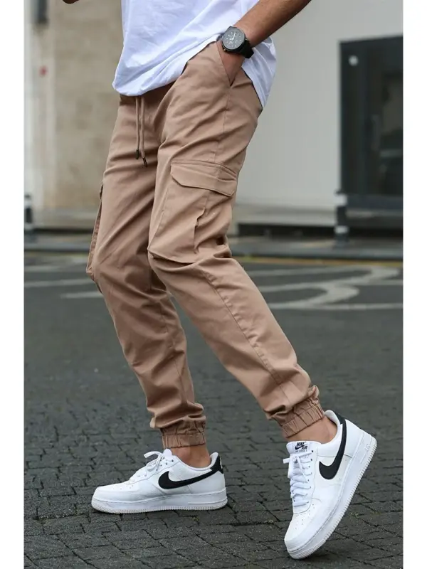 Men's Beige Cargo Pocket Pants 5447-Beige - 3