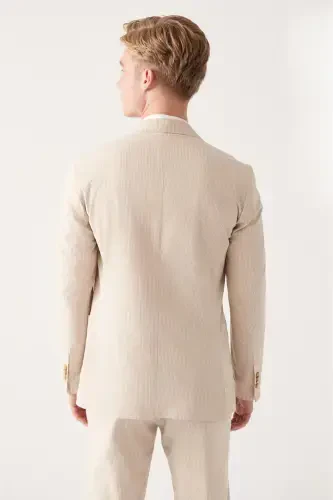 Men's beige cotton blend double-breasted jacket. - 4