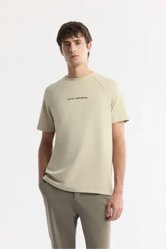 Men's Beige Crew Neck Printed T-Shirt A41Y1168-Beige - 1