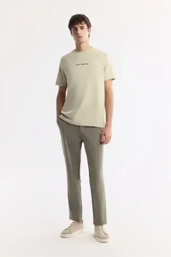 Men's Beige Crew Neck Printed T-Shirt A41Y1168-Beige - 5