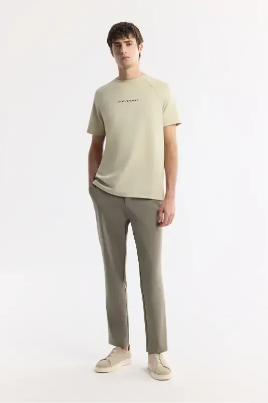 Men's Beige Crew Neck Printed T-Shirt A41Y1168-Beige - 5