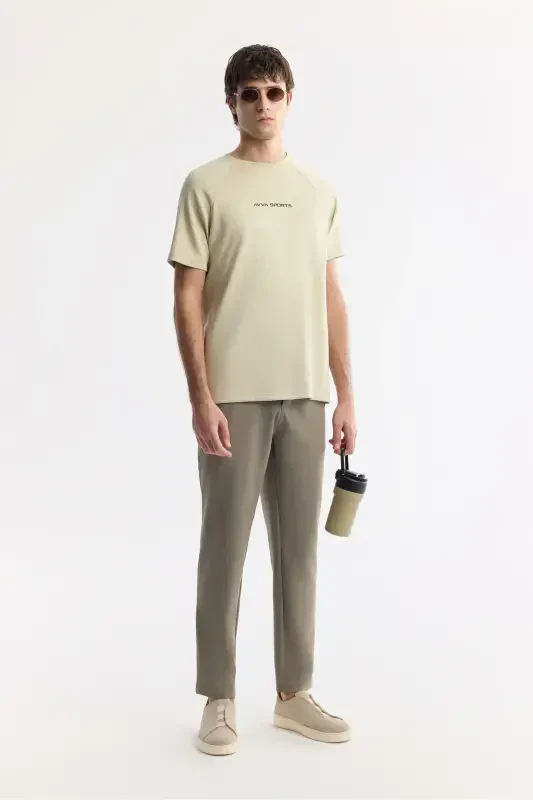 Men's Beige Crew Neck Printed T-Shirt A41Y1168-Beige - 7