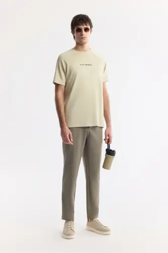 Men's Beige Crew Neck Printed T-Shirt A41Y1168-Beige - 7