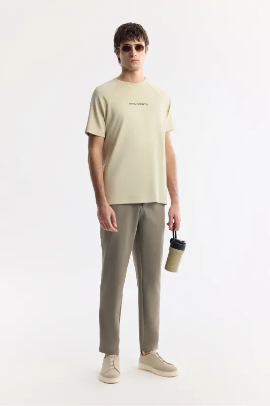 Men's Beige Crew Neck Printed T-Shirt A41Y1168-Beige - 7