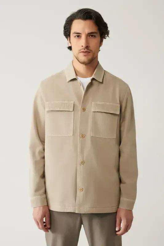 Men's Beige Denim Jacket - AVVA