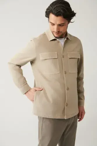 Men's Beige Denim Jacket - 3