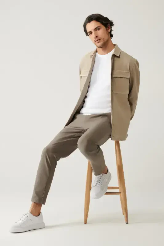 Men's Beige Denim Jacket - 5