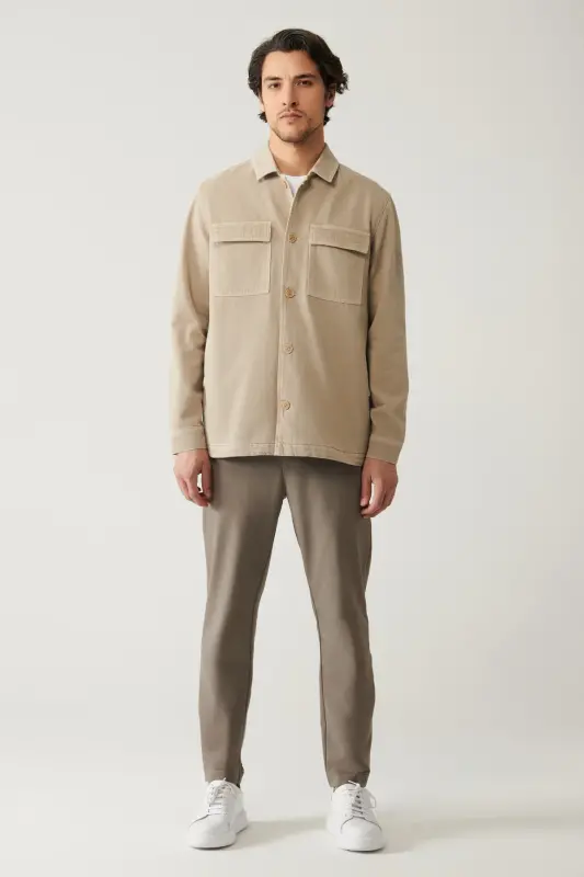 Men's Beige Denim Jacket - 6