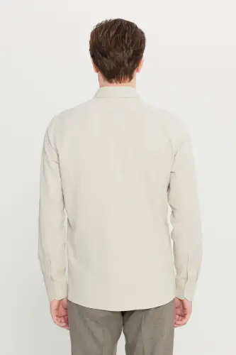 Men's Beige Easy Iron Slim Fit Narrow Cut Italian Collar Textured Shirt-Beige - 7