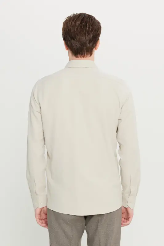 Men's Beige Easy Iron Slim Fit Narrow Cut Italian Collar Textured Shirt-Beige - 7