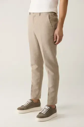 Men's Beige Elastic Waist Linen Blend Relaxed Fit Suit Trousers A41y3260 - 3