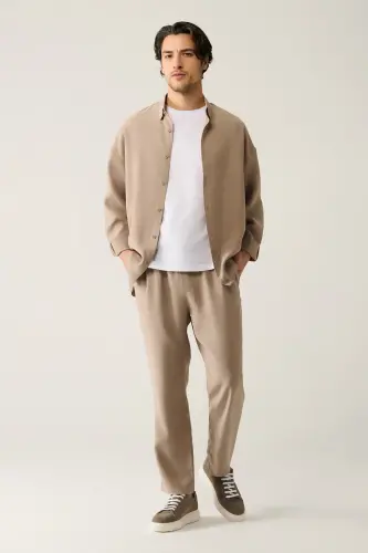 Men's Beige Elastic Waist Modal Relaxed Fit Truva Relaxed Fit Pants A41Y3031 - AVVA (1)