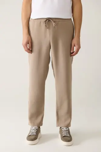 Men's Beige Elastic Waist Modal Relaxed Fit Truva Relaxed Fit Pants A41Y3031 - 3