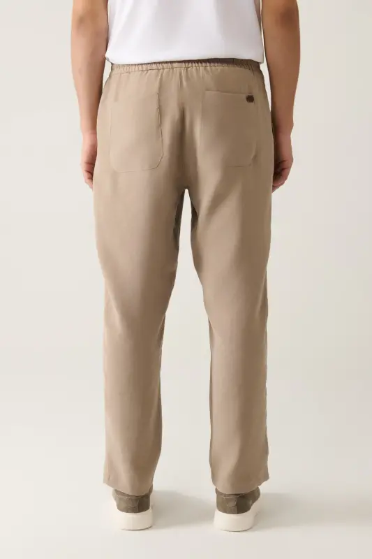 Men's Beige Elastic Waist Modal Relaxed Fit Truva Relaxed Fit Pants A41Y3031 - 5