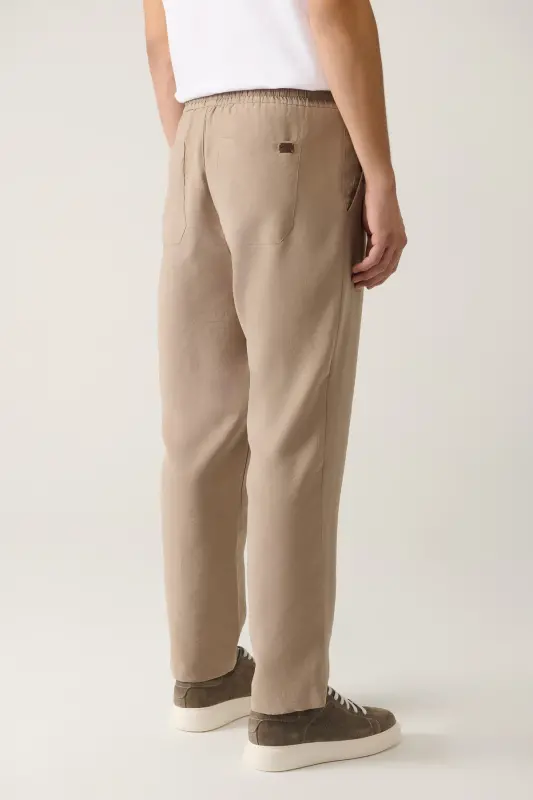 Men's Beige Elastic Waist Modal Relaxed Fit Truva Relaxed Fit Pants A41Y3031 - 6
