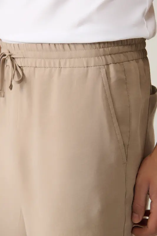 Men's Beige Elastic Waist Modal Relaxed Fit Truva Relaxed Fit Pants A41Y3031 - 7