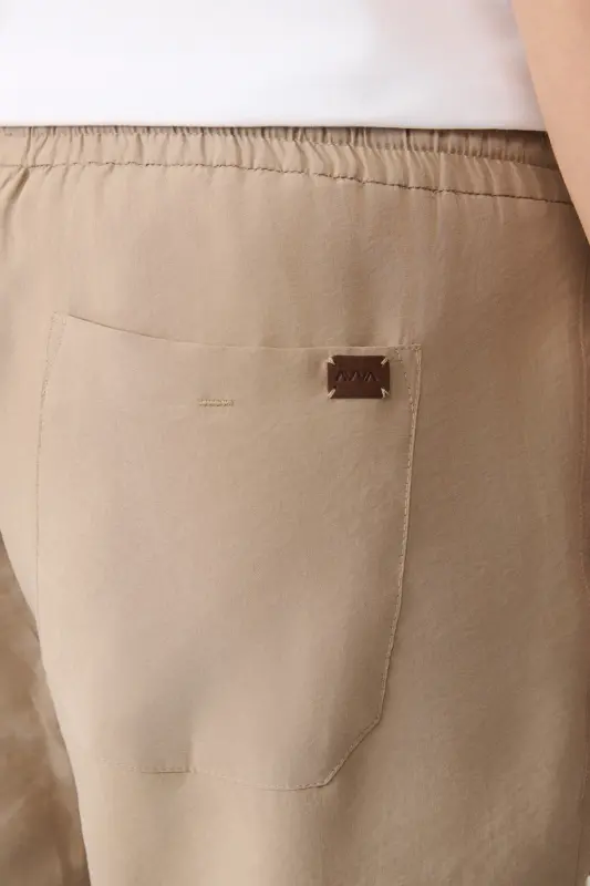 Men's Beige Elastic Waist Modal Relaxed Fit Truva Relaxed Fit Pants A41Y3031 - 8