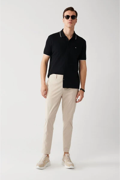 Men's Beige Elastic Waistband Laced Striped Relaxed Fit Comfortable Cut Trousers A31y3206 - AVVA