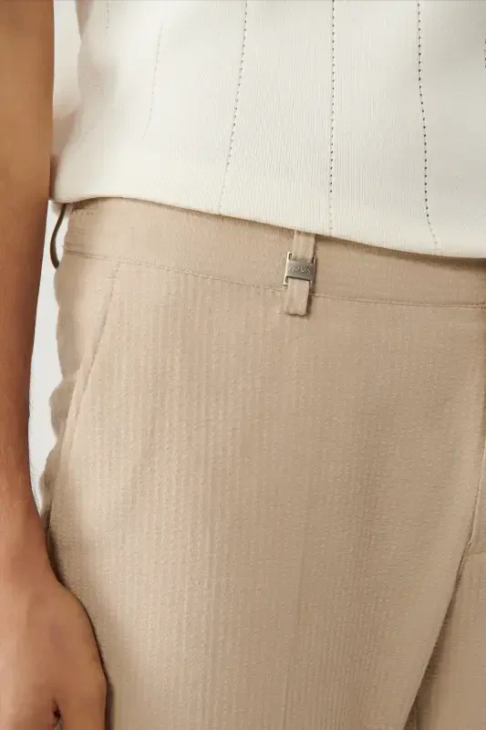 Men's Beige Elastic Waistband Stretch Fabric Armoured Slim Fit Trousers A41y3200 - 6