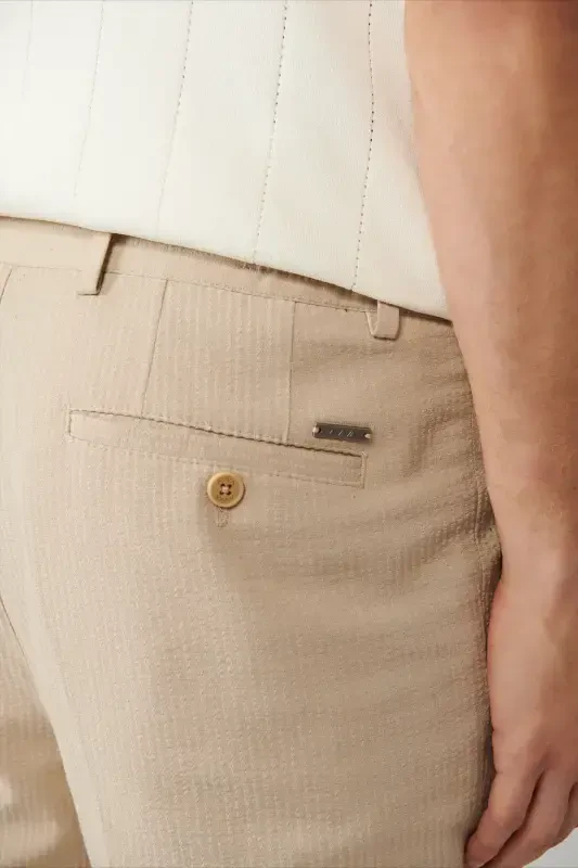 Men's Beige Elastic Waistband Stretch Fabric Armoured Slim Fit Trousers A41y3200 - 7