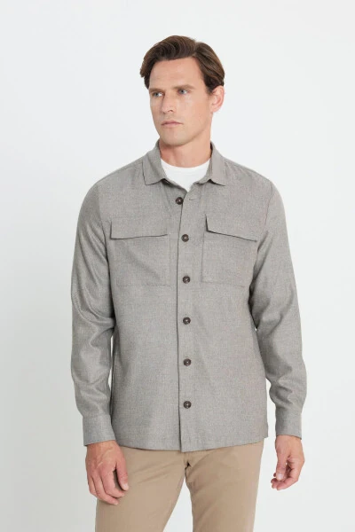 Men's Beige-Gray Wool Blend Warm Relaxed Fit Casual Ke - 1