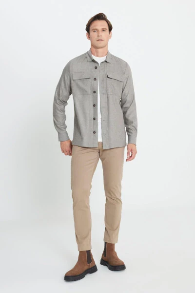 Men's Beige-Gray Wool Blend Warm Relaxed Fit Casual Ke - 2