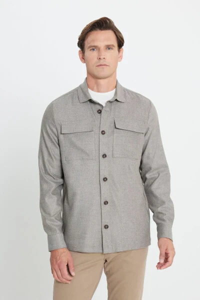 Men's Beige-Gray Wool Blend Warm Relaxed Fit Casual Ke - 3